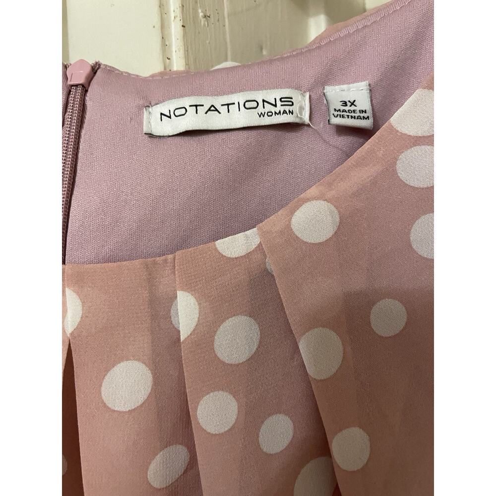 Notations Woman 3X Pink White Polka Dot Sleeveless Midi Dress Plus Size - Picture 2 of 3